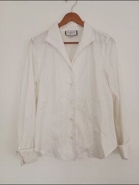 Mary McFadden Cotton White Collared Shirt Stretch